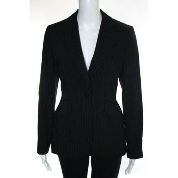 Escada Edition Pants - Escada Edition Black Creme Wool Pinstriped One Button Blazer Size EUR 34